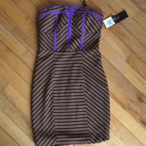 NWT Strapless cocktail dress Ark & Co Tan purple and black